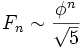 Описание: F_nsim frac{phi^n}{sqrt{5}}